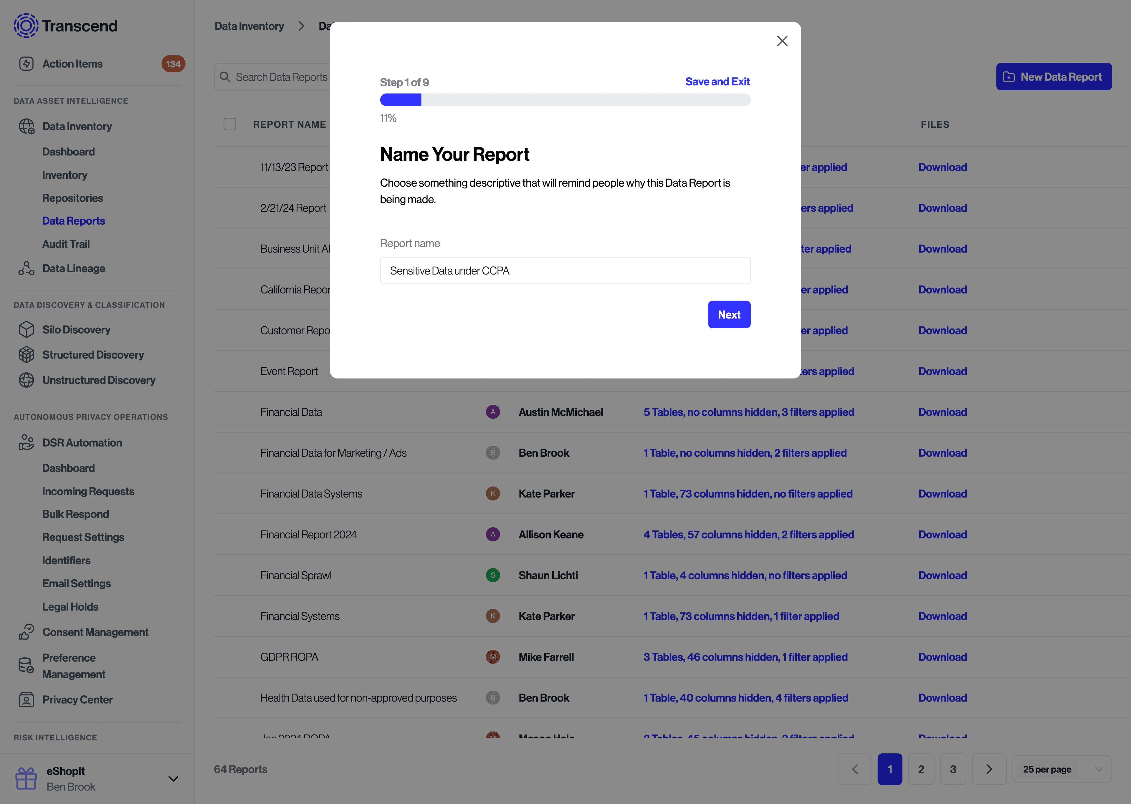 New Data Report modal