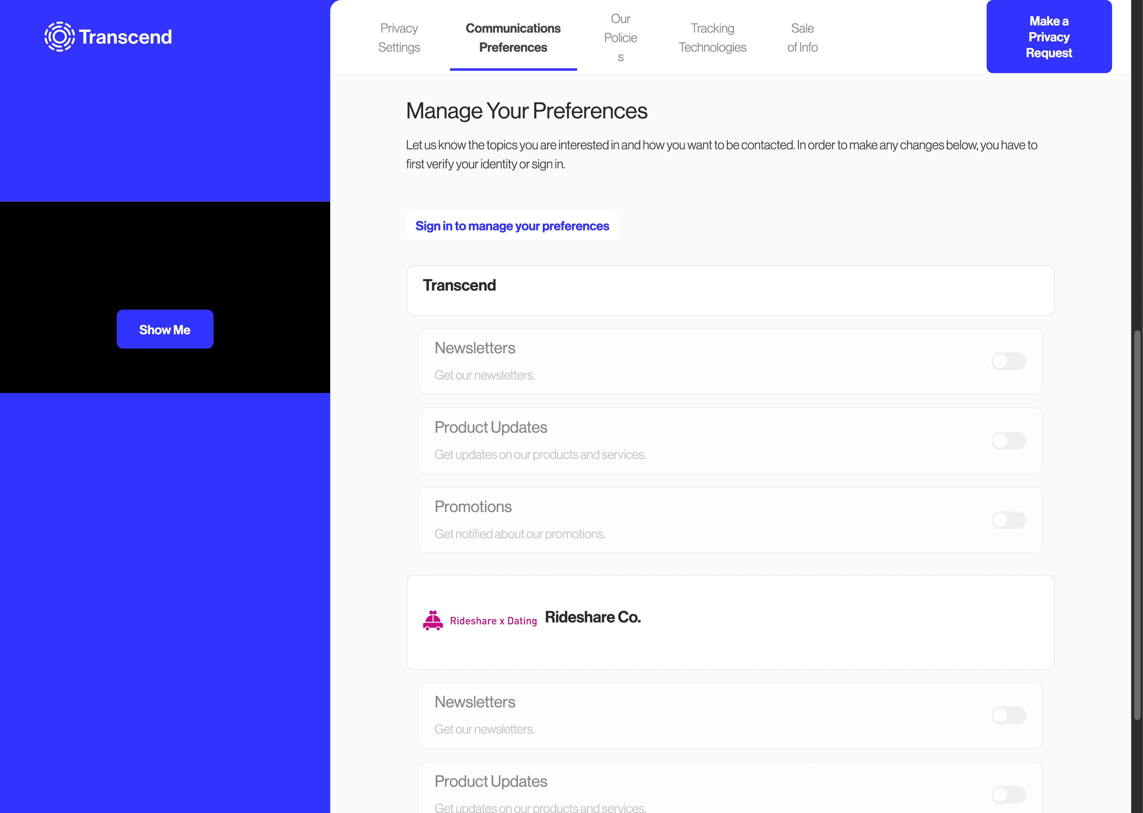 Multi-brand Privacy Center