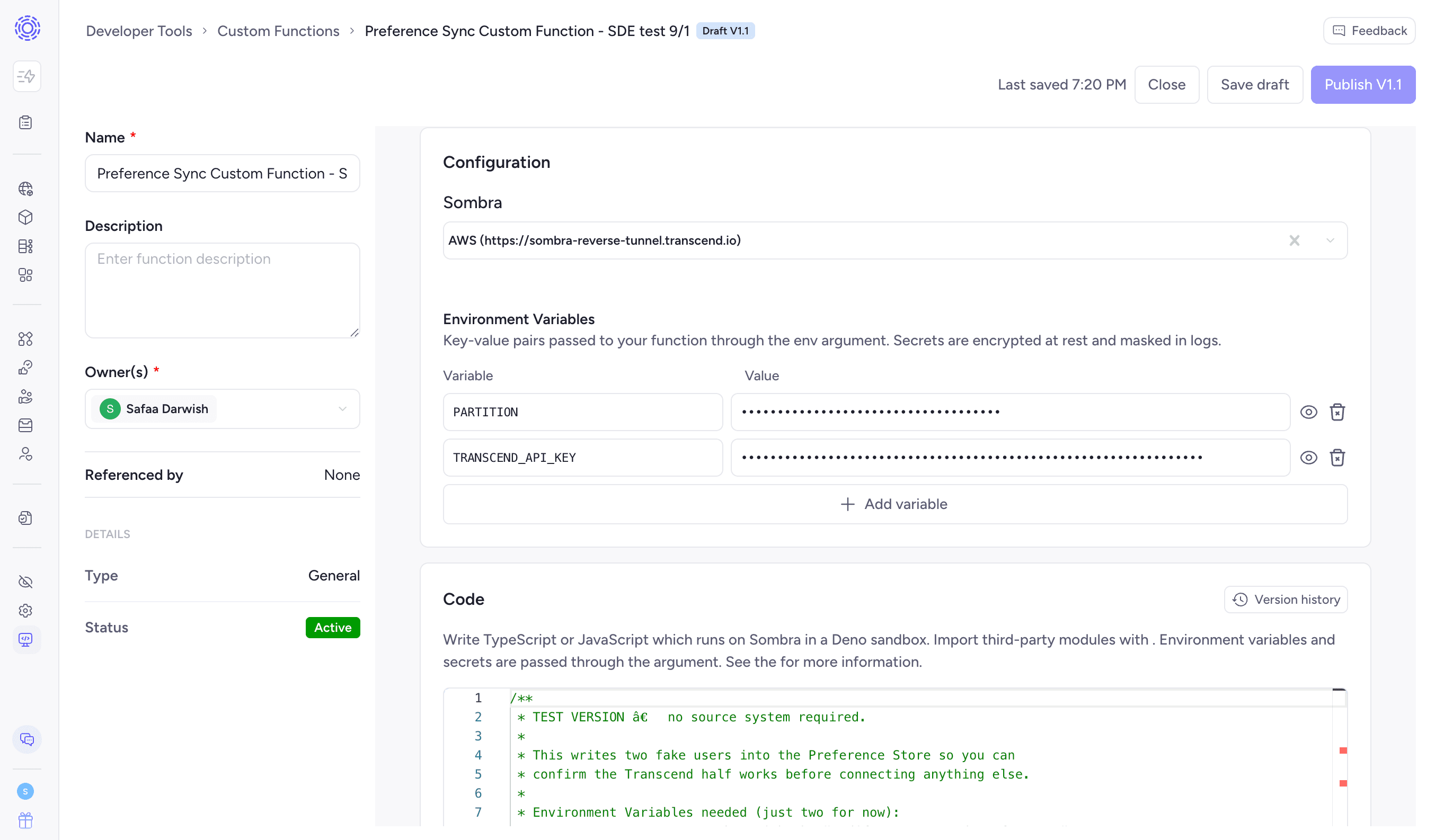 Custom Function Environment Variables