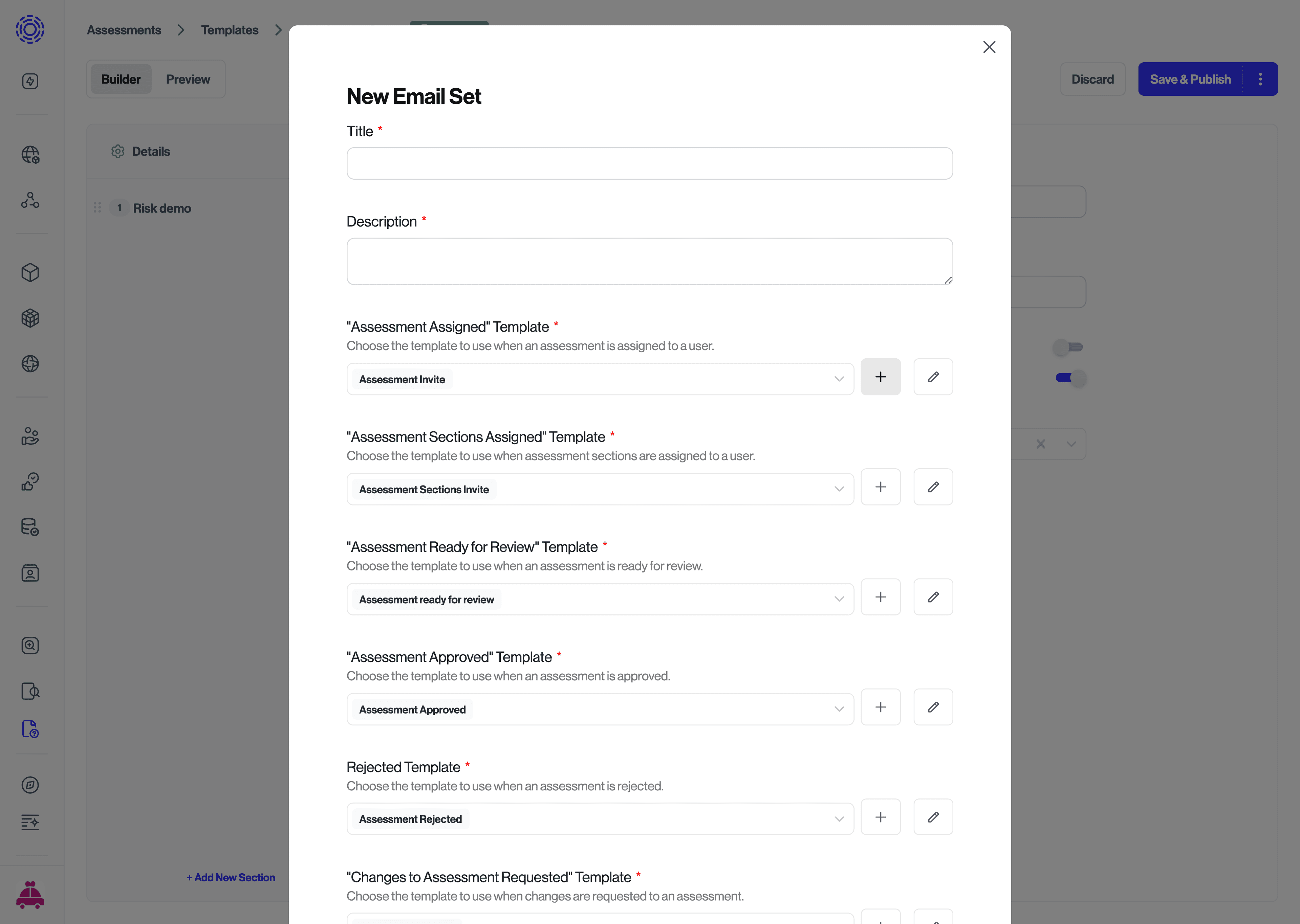 New Email Set modal lets users create custom email sets
