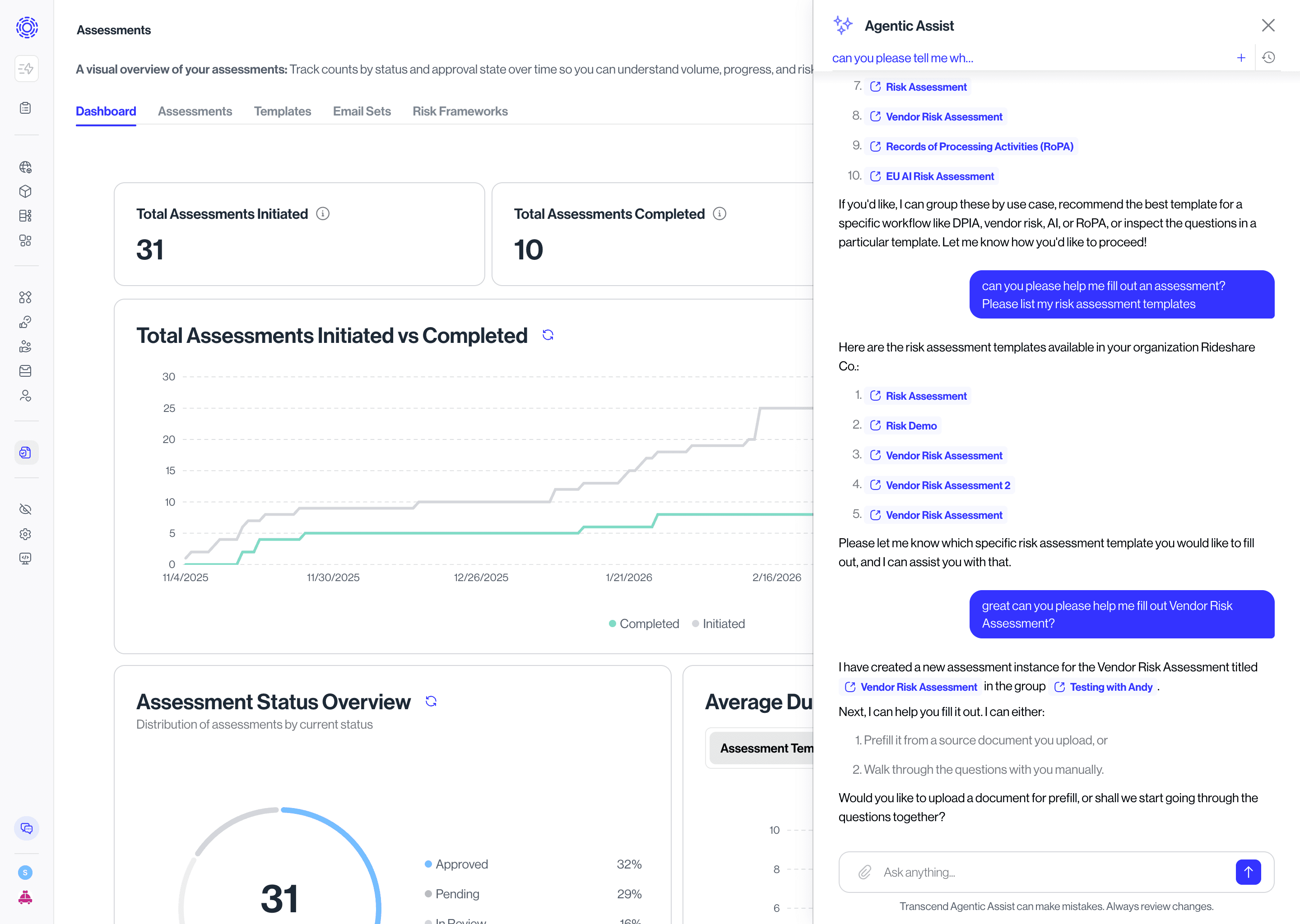 Agentic Assist chat: Assessments.