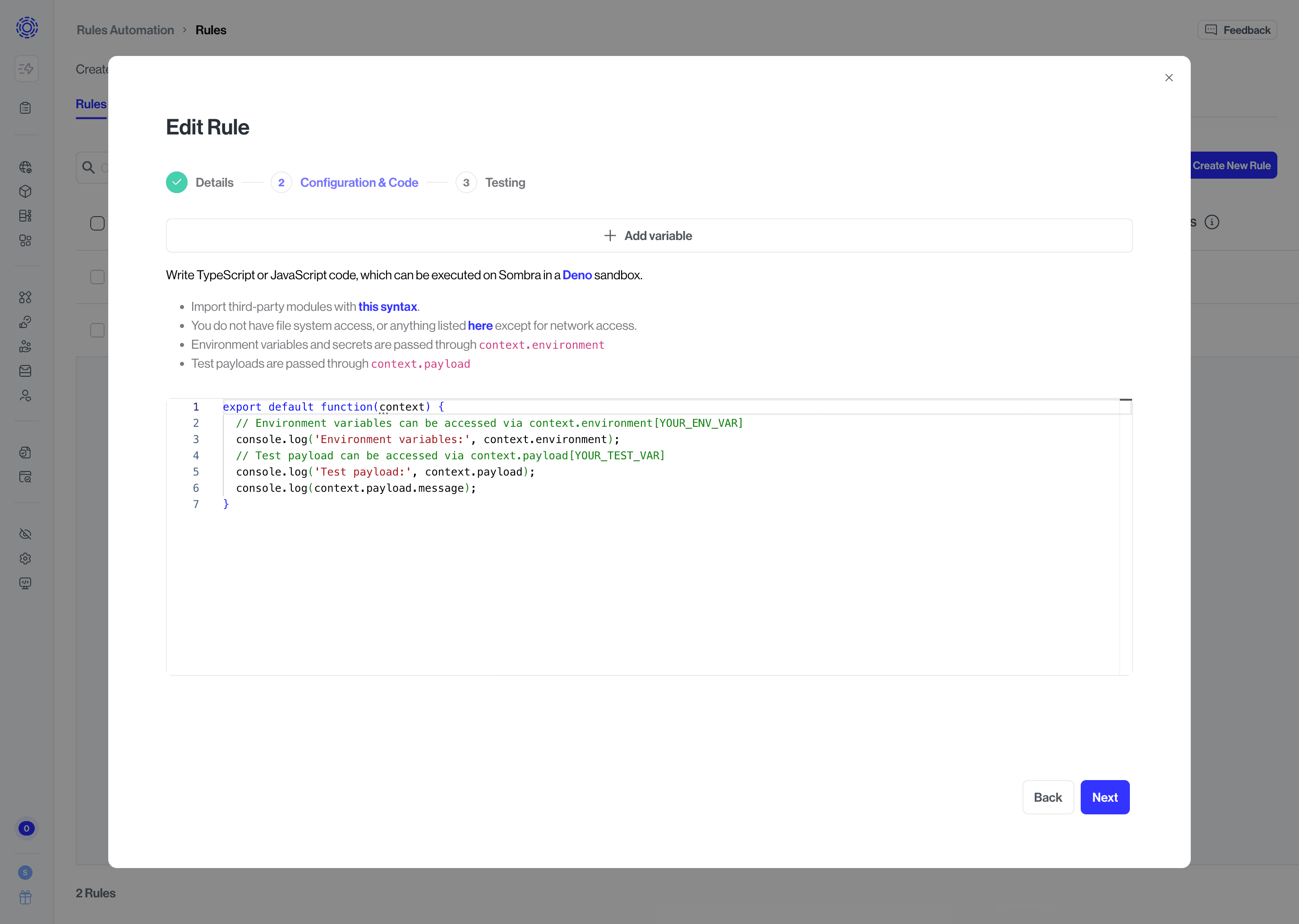 Configuration & Code step.