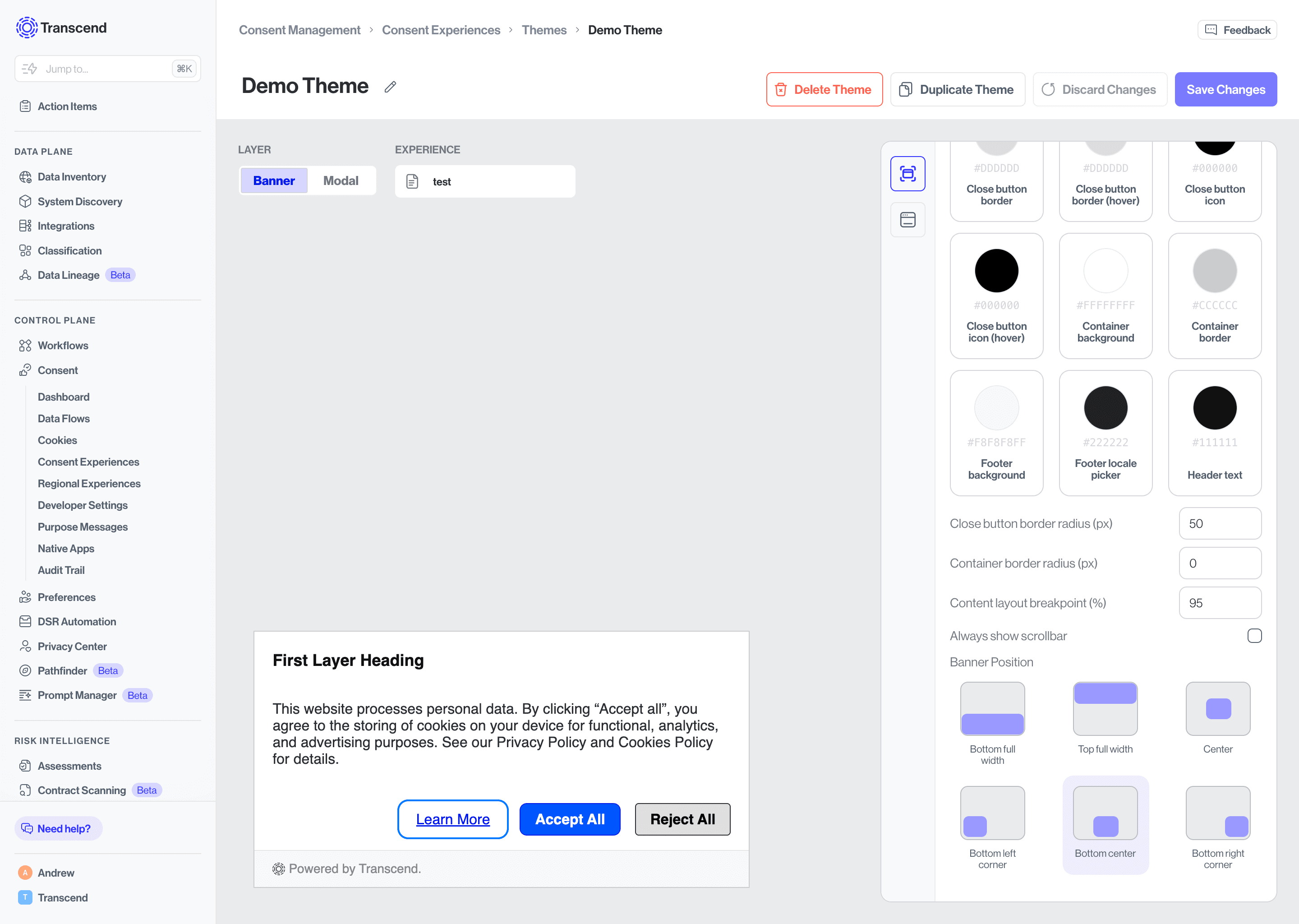 Customize Position for Banner and Modal