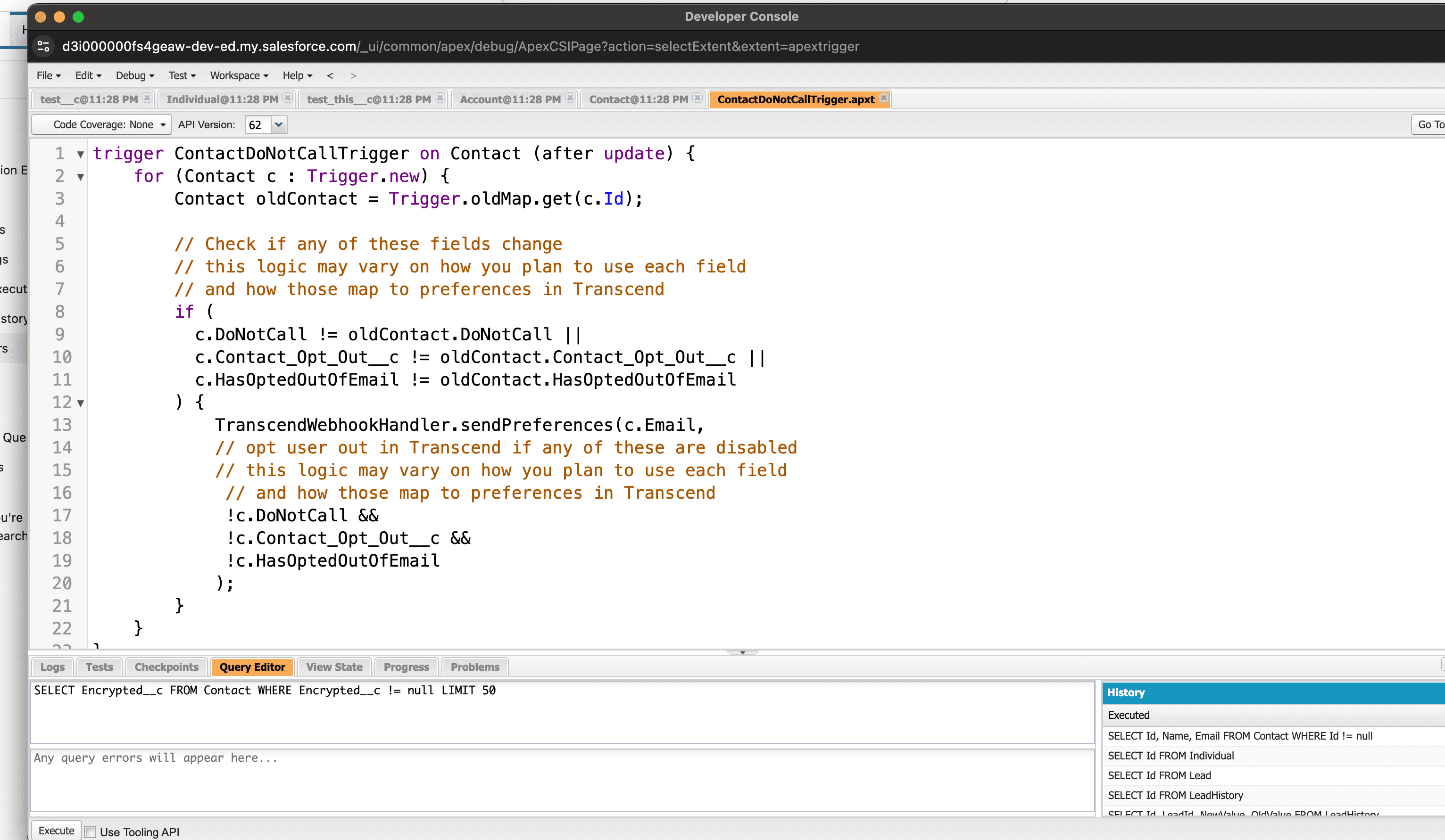Paste Apex Trigger Code