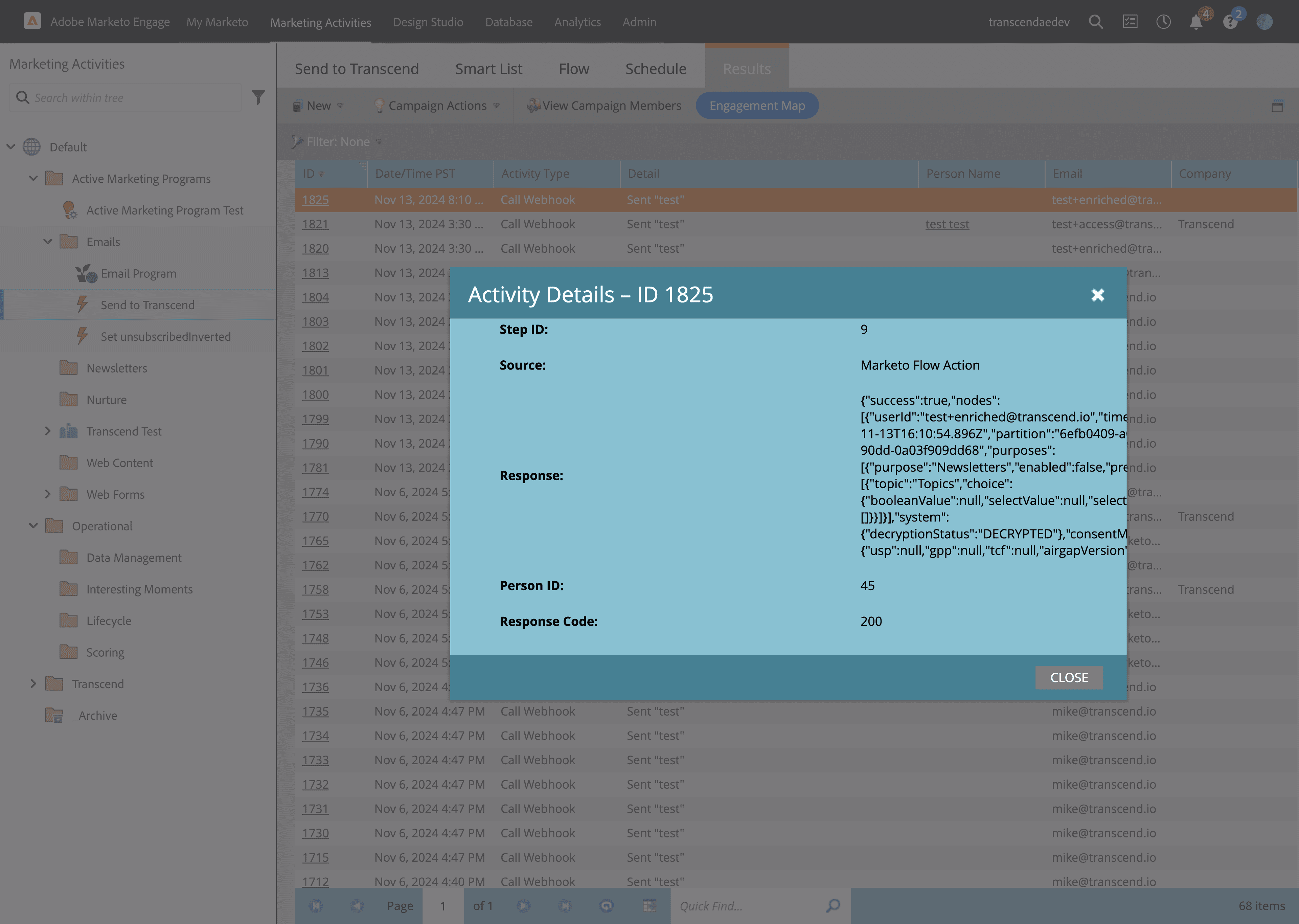 View successful result in schedule tab