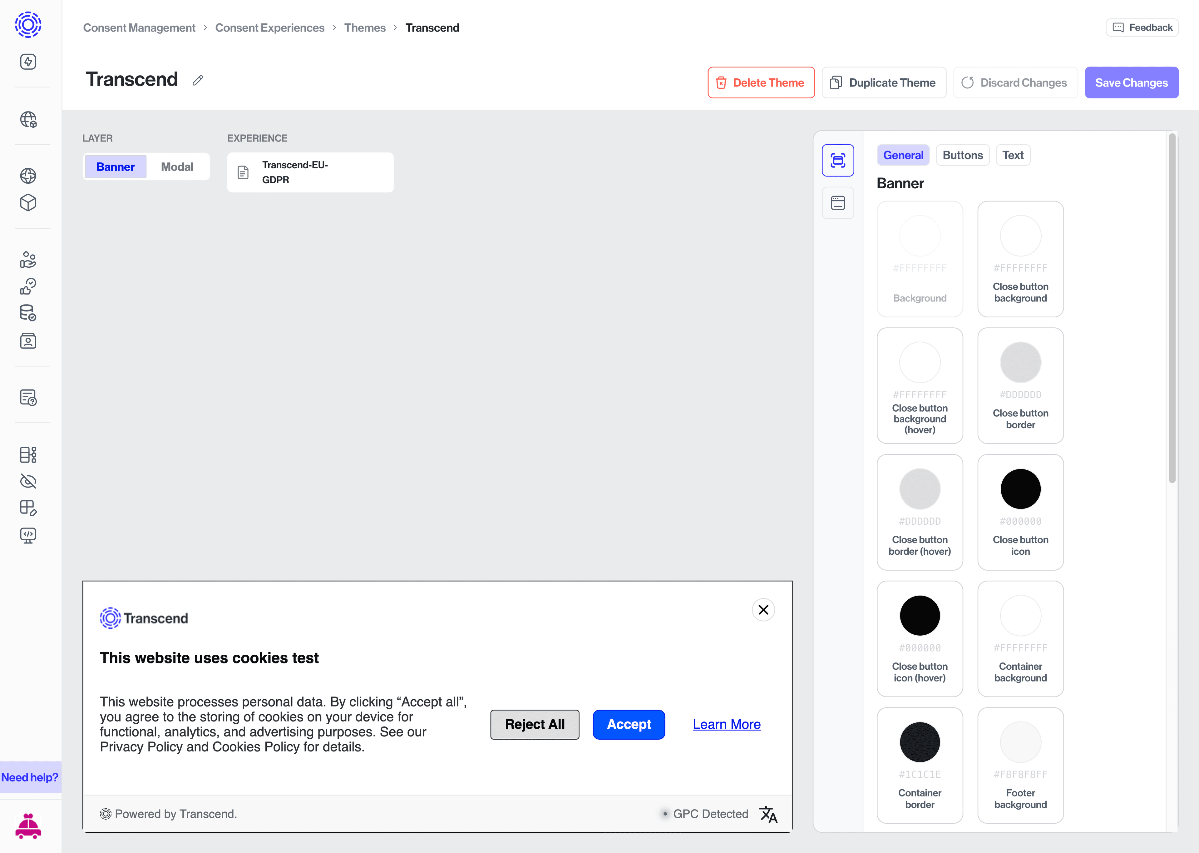 Customize Editor Theme for Banner and Modal
